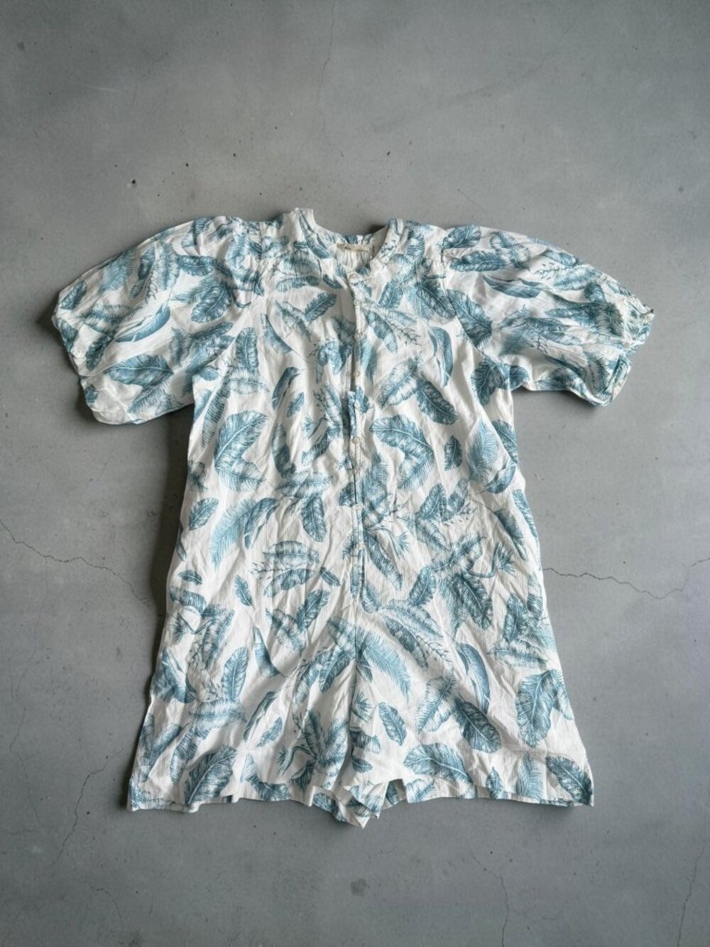 ELAN Blue Palm Leaf Romper Size Large Womens